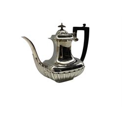 Late Victorian silver coffee pot with gadrooned edge and half body decoration with ebonised handle and lift H21cm Birmingham 1901 Maker Elkington & Co 22.4oz gross