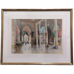 John Barrie Haste (British 1931-2011): Venetian Market Scene, watercolour signed 35cm x 51cm