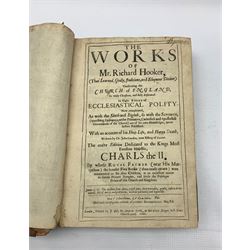 Richard Hooker - 'The works of that Learned, Godly, Judicious and Eloquent divine', with engraved portrait frontispiece, printed by J Best for Andrew Crook , published 1662 in full calf