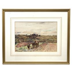 Rowland Henry Hill (Staithes Group 1873-1952): Ploughing Scene, watercolour signed and dated 1925, 26cm x 36cm