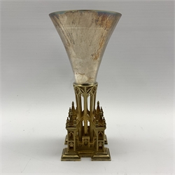 Silver and silver gilt limited edition Gloucester Cathedral goblet commemorating the foundation in AD681 H16.5cm No. 124/681 10.8oz with certificate