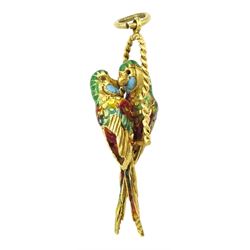 18ct gold and enamel embracing parrots pendant, Birmingham import marks 1964