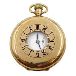 Swiss 9ct gold half hunter presentation pocket watch, top wind, case by Aaron Lufkin Dennison, Birmingham 1931
