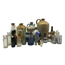 Quantity of stoneware flagons together with Westerwald style pottery and glass jars etc in two boxes max H40cm
