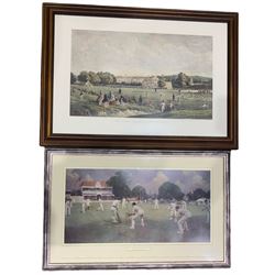 William Louis Walton (British 19th century) after Charles Tattershall Dodd (British 1815-1878): 'The Cricket Match - Tonbridge School', 20th century impression of the 19th century lithograph together with after Albert Chevallier Tayler (Newlyn School 1862-1925): 'Kent v. Lancashire at Canterbury 1906', colour print max 49cm x 82cm (2)