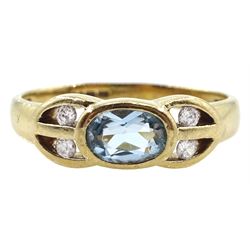 9ct gold blue topaz and cubic zirconia ring, hallmarked