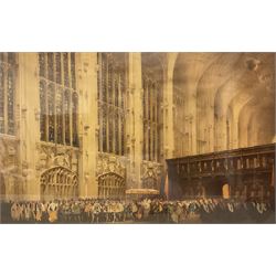 After Fred Taylor (British 1875-1962): 'King's College Chapel (Cambridge) - Queen Elizabeth's Visit 1564', colour lithograph signed in the plate 121cm x 78cm