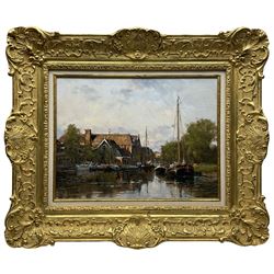 English School (20th century): Amsterdam Canal and River Scene, near pair oils on canvas indistinctly signed max 39cm x 59cm (2)
