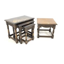 Oak nest of three tables (W61cm) together with a small oak lamp table (W46cm)