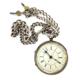  Edwardian silver Centre Seconds Chronograph pocket watch by H Lichtenstein Manchester No.148545, case by Isaac Jabez Theo Newsome, Chester 1902, with chain links  