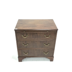 20th century George III style mahogany chest, the top with applied moulding over brushing slide and three cock beaded drawers with brass drop handles, raised on shaped bracket supports