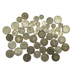 Approximately 470 grams of pre 1947 Great British silver coins, including sixpences, florins and halfcrowns