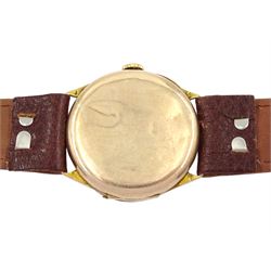 Two early 20th century 9ct gold manual wind wristwatches, one with white enamel dial, London import mark 1913, on gold-plated strap, the other with subsidiary seconds dial, on tan leather strap