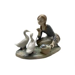 Lladro figure of a girl feeding ducks L22cm