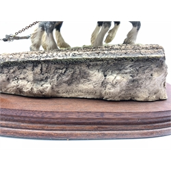 Border Fine Arts group of Horses ploughing entitled 'Stout Hearts' from the James Herriot series by Ray Ayres on a wooden plinth L47cm overall