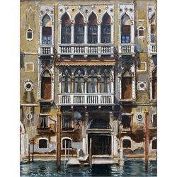 Jonathan Pike (British 1949-): 'Palazzo Barbaro', oil on board signed and dated '03, W H Patterson label verso 28cm x 18cm
Provenance: Featured in 'Venice in Peril' exhibition, where Pike has exhibited 1992-2006