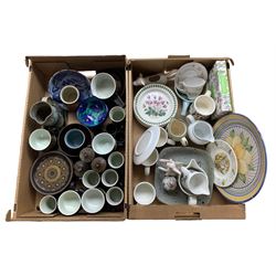 Quantity of studio pottery and stoneware ceramic including Denby Arabesque in two boxes