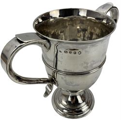 George III silver cup with capped scroll handles and engraved with a monogram on a pedestal foot H16cm London 1794 Maker possibly Abraham Barrier