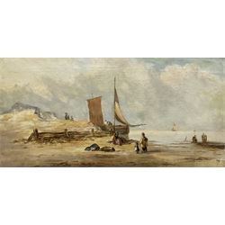 Circle of Thomas Rose Miles (British 1844-1916): Figures on a Beach, oil on canvas unsigned 30cm x 60cm