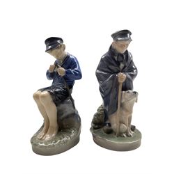 Two Royal Copenhagen figures 'Boy Cutting Stick' no. 905 and 'Shepherd with Dog' no. 782 both designed by Christian Thomsen (2)