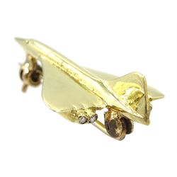 14ct gold Concord brooch, the cockpit window and engine nozzles set with small diamonds, London 1978