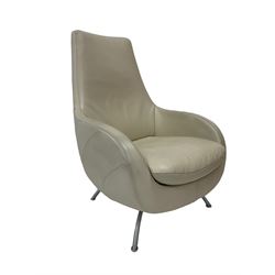 Rolf Benz - pair of contemporary cream leather swivel chairs, raised on a steel base 