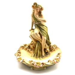 Royal Dux Centrepiece modelled as a female figure seated above large shell, H36cm 