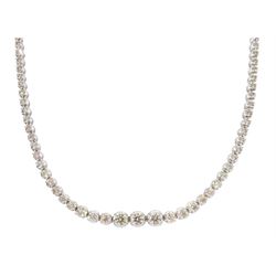 White gold graduating round brilliant cut diamond necklace, stamped 9K, total diamond weight 12.72 carat