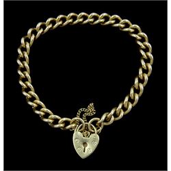 9ct gold curb link bracelet with padlock clasp, hallmarked