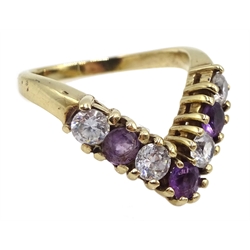 Gold amethyst and cubic zirconia wishbone ring, 