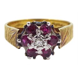 18ct gold garnet and diamond cluster ring, London 1975