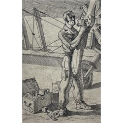 Herbert W Simpson (British c1875-1958): Aircraft Mechanic fixing a Propeller, drypoint etching unsigned, inscribed verso 15cm x 10cm (unframed)