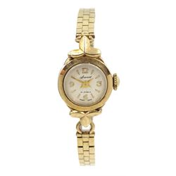 Accurist ladies 9ct gold manual wind wristwatch, hallmarked, boxed