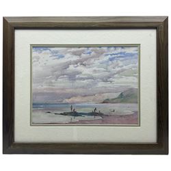 English School (Late 20th Century): Bathing at Runswick Bay and Moored Boats, two watercolours by different hands unsigned, one dated 1986 max 26cm x 35cm 