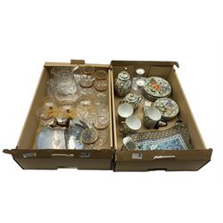 Japanese tea set, Royal Doulton Niagara Falls plate, assorted glass etc in two boxes