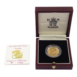 Queen Elizabeth II 1991 gold proof full sovereign coin, cased with certificate