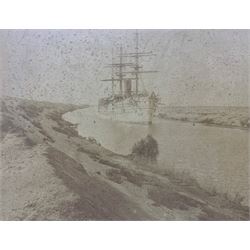 Collection of six military and naval photographs together with a 19th century military print and a small impressionist oil on board max 30cm x 40cm (8)