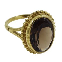 9ct gold smoky quartz ring, hallmarked