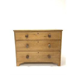 Late 19th century pine chest fitted with three drawers, raised on bracket supports, W95cm, H75cm, D50cm