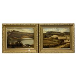 J Clarke (British early 20th century): 'The White Horse Hambleton Yorkshire' and 'Lake Gormire Thirsk', pair oils on canvas signed titled and dated 1910, 40cm x 51cm (2)