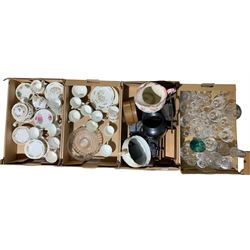 Quantity of china, glassware and pictures in five boxes