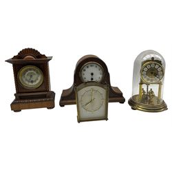 Mantel timepiece with German movement in oak case, Junghans timepiece and two other clocks