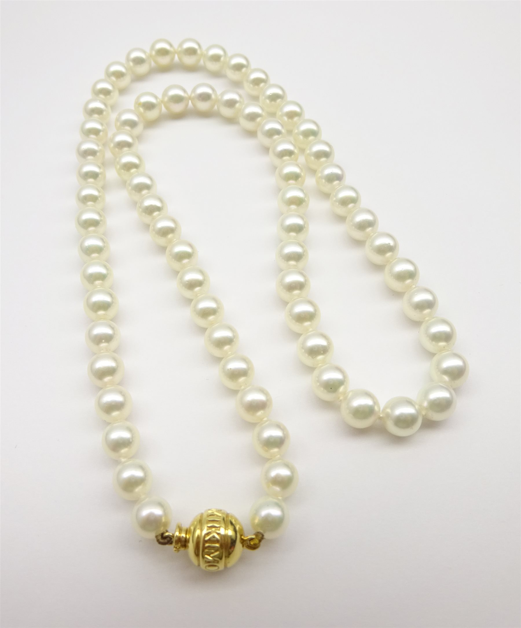 Mikimoto uniform cultured 68 pearl necklace, each pearl 6.5 x 6mm, with