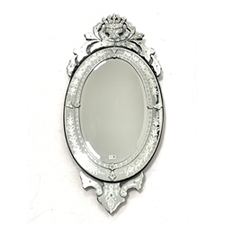Large Venetian style wall mirror with engraved floral decoration, 140cm x 64cm