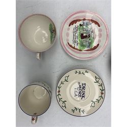 Emma Bridgewater 'Drink More Tea' teacup and saucer, Royal Winton 'Hazel' pattern teapot and a Crown Devon Fieldings reproduction Sunderland Lustre teacup & saucer (a/f) (3)