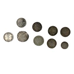 Four British West Indies anchor coinage 1822 sixteenth dollar coins, two Ionian Islands 30 lepta dated 1852 and 1857 etc (9)