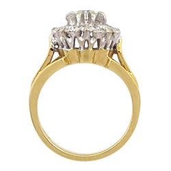 18ct gold round brilliant cut diamond cluster ring, stamped, total diamond weight approx 1.10 carat