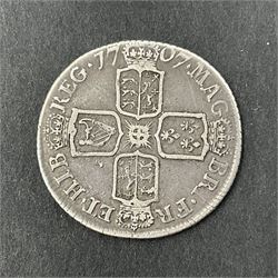 Queen Anne 1707 shilling coin, E below bust
