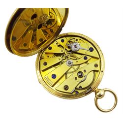 Early 20th century 18ct gold Swiss keyless cylinder ladies pocket watch, movement and dial signed Martin A Geneve, gilt dial, the back case with engraved decoration