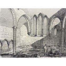 Henry Cave (British 1779-1836): 'Old Bridge and St Williams Chapel York'; 'Castle Gate Postern York'; 'Peasholme Green York' and 'Inside of St Williams Chapel', four engravings max 46cm x 60cm (4)